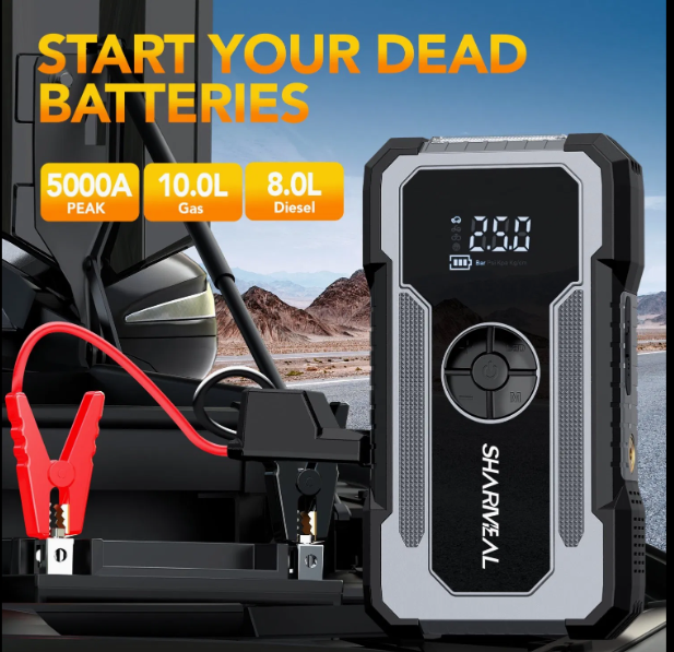 2-in-1 Portable Car Jump Starter & Tyre Compressor — 8000mAh